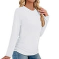 thumbnail image 5 of Fengqque Womens Long Sleeve Shirts Pleated Crew Neck Casual Fall Fashion Tops Loose Fit Lightweight Outfits Clothes White S(S), 5 of 9