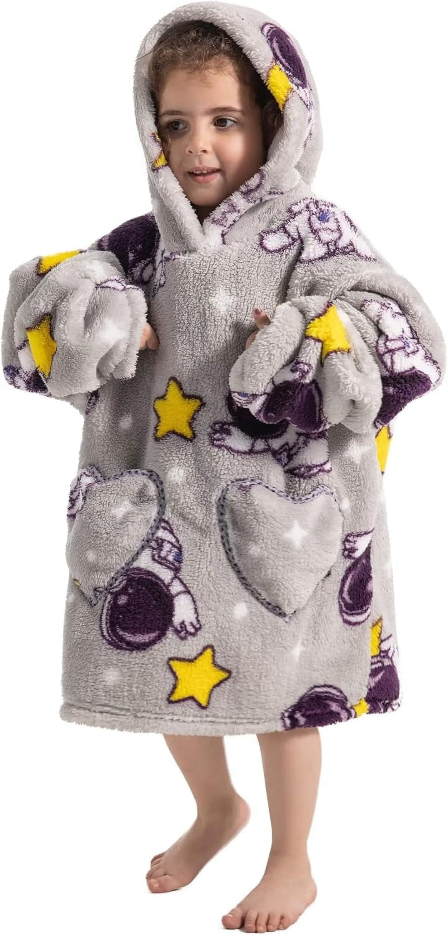 Wehilion 2-6YR Oversized Sweatshirt Hooded Blanket Sherpa Hoodie for Girls Boy Wearable Blanket Hoodie for Kids Toddlers