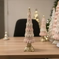 thumbnail image 5 of White Resin Christmas Tree Ornament Small Tabletop Decor for Mantel Shelf Winter Village Scene Holiday Centerpiece(Pink), 5 of 5