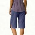 thumbnail image 5 of Bermuda Shorts for Women Linen Shorts Knee Length Pull On Casual Summer Capri Pants Long Shorts Navy 2XL 16" Inseam, 5 of 6