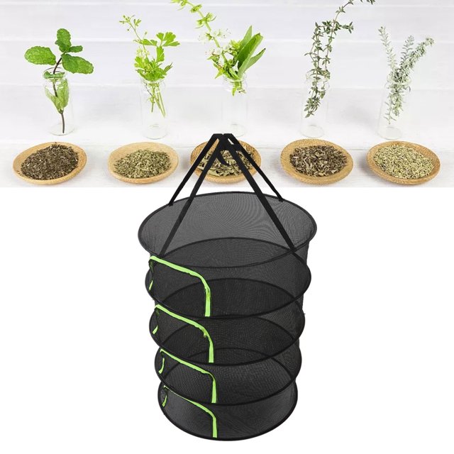 60cm Diameter Buds Dry Net, Layer Plant Drying Rack Net, Collapsible Hanging Mesh Dryer Net Folding Drying Rack For Herbs Weed Seeds