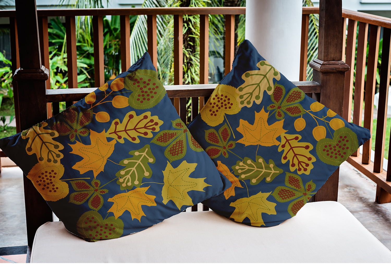 16" x 16" Simply Daisy Fall Leaves Polyester Indoor/Outdoor Pillow, Blue Qty 1