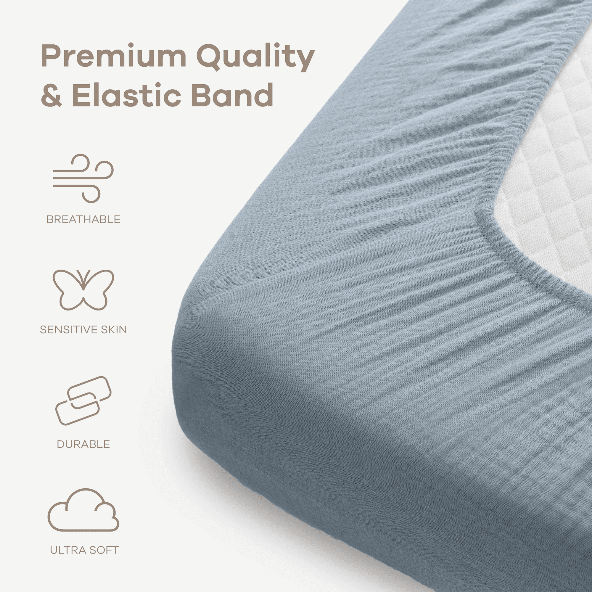 Comfy Cubs Muslin Crib Sheet, 100% Muslin Cotton Sheets for Standard Crib - 2 Pack, Pacific Blue and Heather