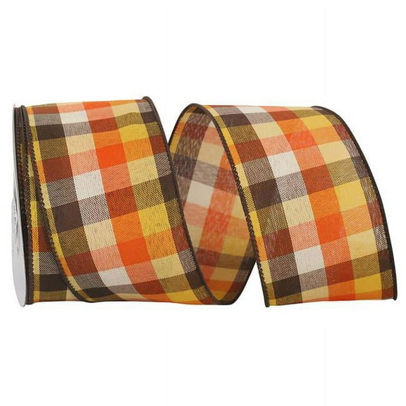 Reliant Ribbon - 93462W-001-40F, Country Field Tonal Plaid Wired Edge Ribbon, Multi, 2-1/2 Inch, 10 Yards