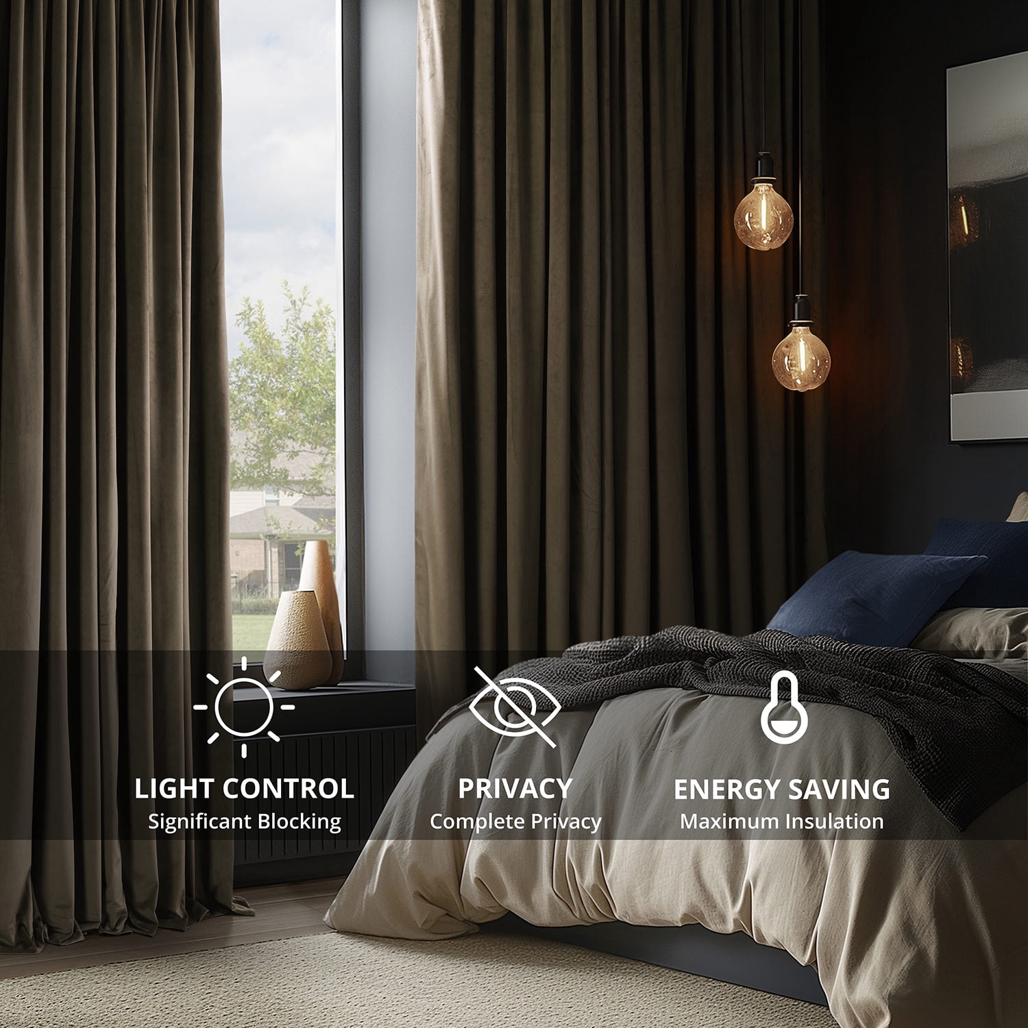 Half Price Drapes Signature Java Velvet Blackout Curtains For Bedrooms (1 Panel), 50WX 96L