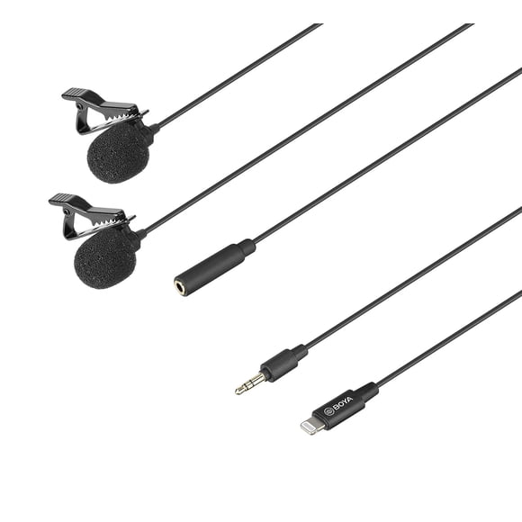 Boya BY-M2D - Micrófonos Lavalier duales digitales para dispositivos iOS, negro