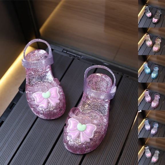 SGFCWSX Girls Jelly Sandals Kids Glitter Bow Closed Toe Ankle Strap Summer Casual Shoes Pink Size 12 Little Kids