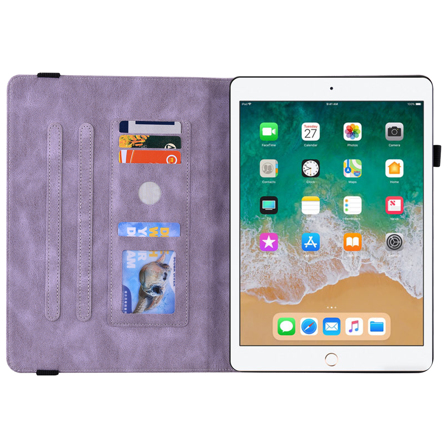 iPad 9.7 Case 2018/2017, iPad Air 1 2 Case, Allytech Butterfly Embossed Shock Absorption Kickstand Pencil Holder Auto Sleep Wake Slim Cover Case for Apple iPad 6th 5th Generation, Purple