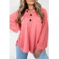 thumbnail image 1 of a.Jesdani Chic Pink Henley Top - Oversized Fit with Pockets - Long Sleeves, 1 of 8