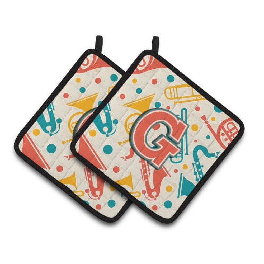 Carolines Treasures CJ2001-RPTHD Letter R Retro Teal Orange Musical Instruments Initial Pair of Pot Holders, 7.5 x 3 x 7.5 in.