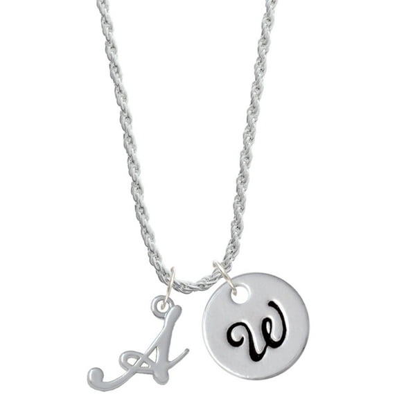 Delight Jewelry Silvertone Small Gelato Script Initial - A - Silvertone Script Initial Disc - W - Charm Necklace, 20"+3"