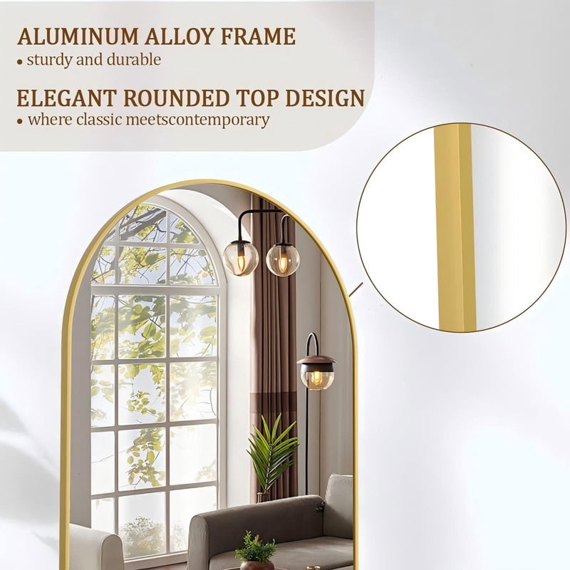 Mirrasia 21"x64" Arched Full Length Mirror Standing or Leaning Mirror,Gold