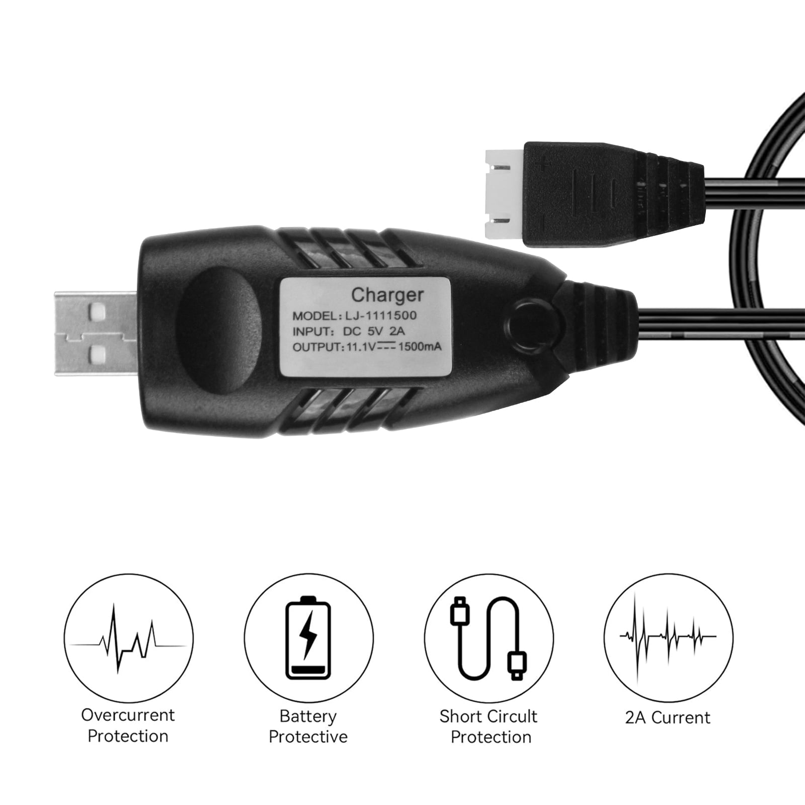 11.1V 2000mAh Airsoft LiPo Battery with USB Charger, 25C High-Discharge Rate SM & XH-4P Connectors  for Gel Ball Blasters
