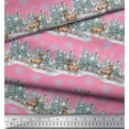 thumbnail image 3 of Soimoi Pink Modal Satin Fabric Reindeer & Snowflakes Tree Printed Craft Fabric by the Yard 42 Inch Wide, 3 of 3