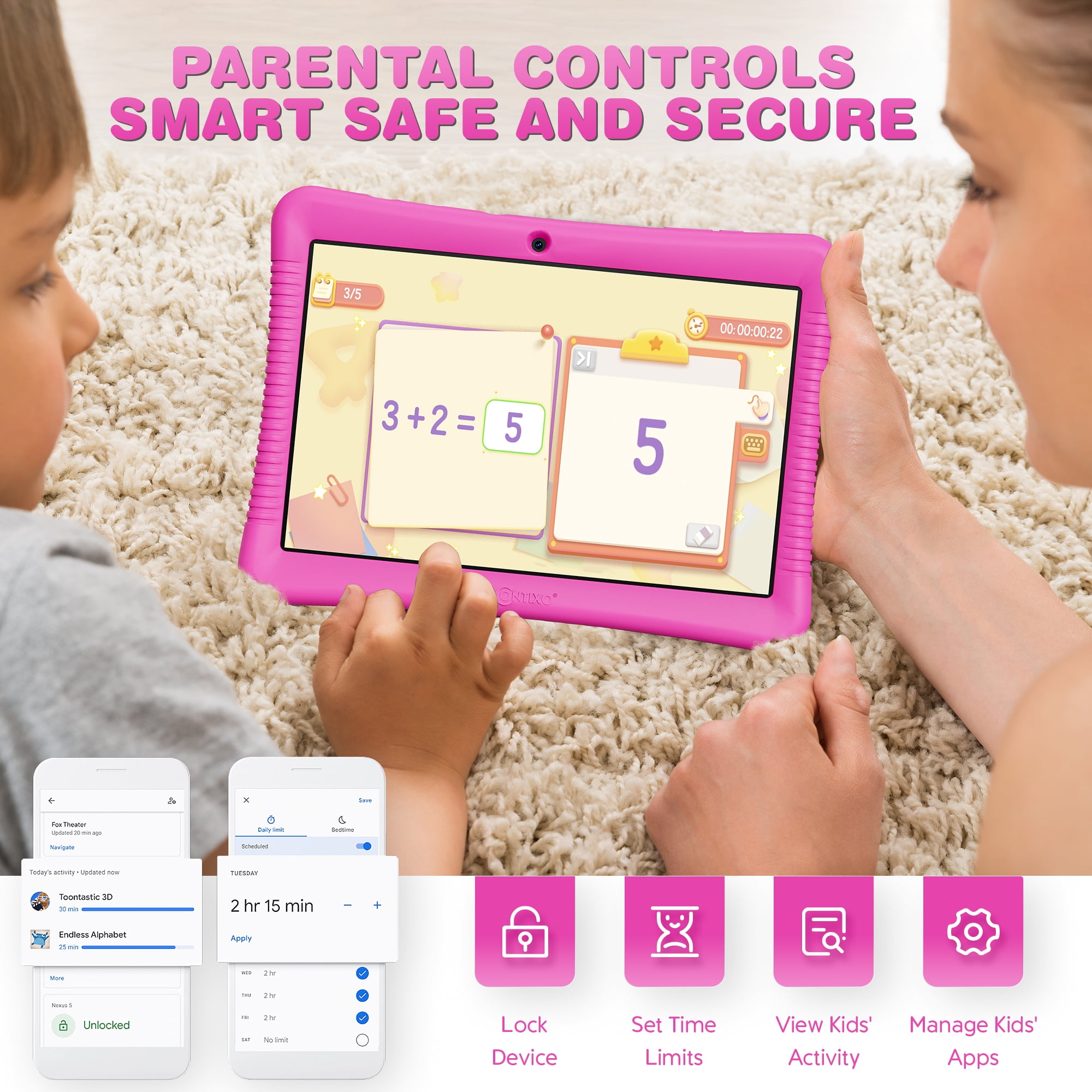 Contixo K103 Kids Tablets, Educational Tablets for Kids with eBooks, Tablet Case, and Kickstand, 10”, Pink