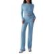 thumbnail image 2 of Conjuntos de 2 Piezas para Mujer, Larga, Cuello Redondo, Pantalones Acampanados de Cintura Alta, Conjuntos de Chándal, Ropa de Calle. Azul L, 2 of 9