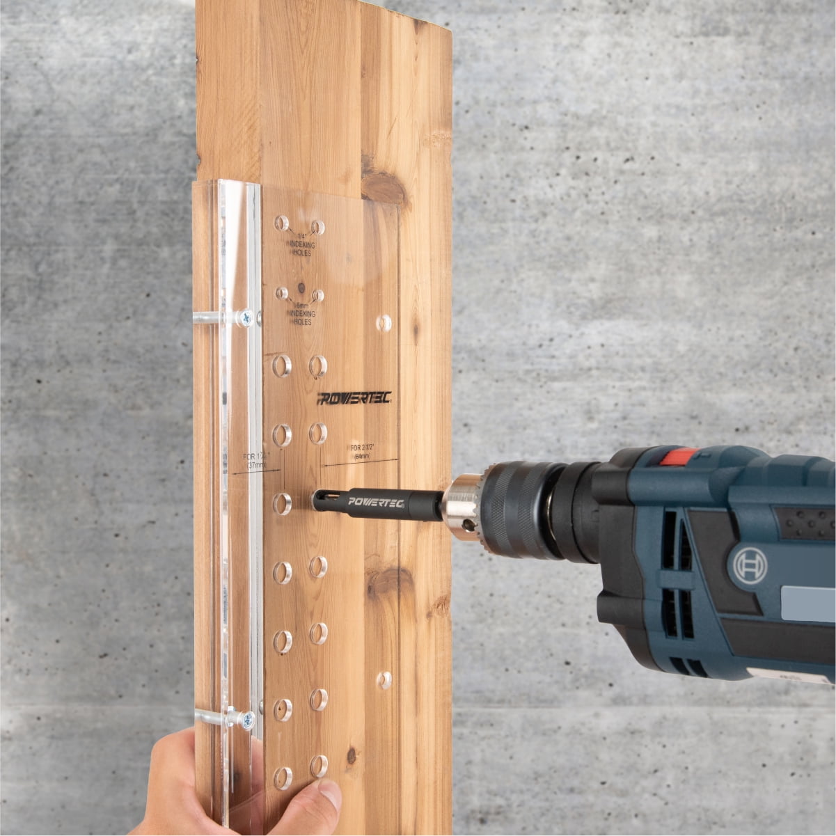 POWERTEC Shelf Pin Drilling Jig with 1/4 Inch Self Centering Bit, 100-PC 1/4" Spoon Shelf Pins and 50-PC L-Shaped Shelf Support Brackets with Hole (71909)