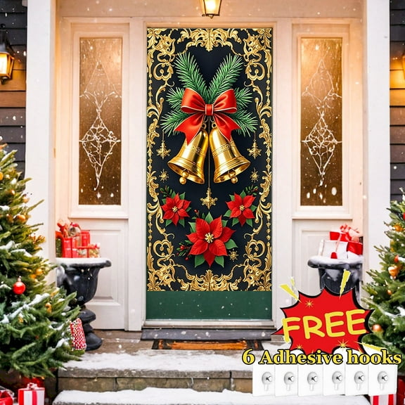 Tarmeek Christmas Door Cover Decorations, Backdrop Front Door Cover Xmas Decor Hanging Banner, Photography Background for Home Holiday Christmas Decorations