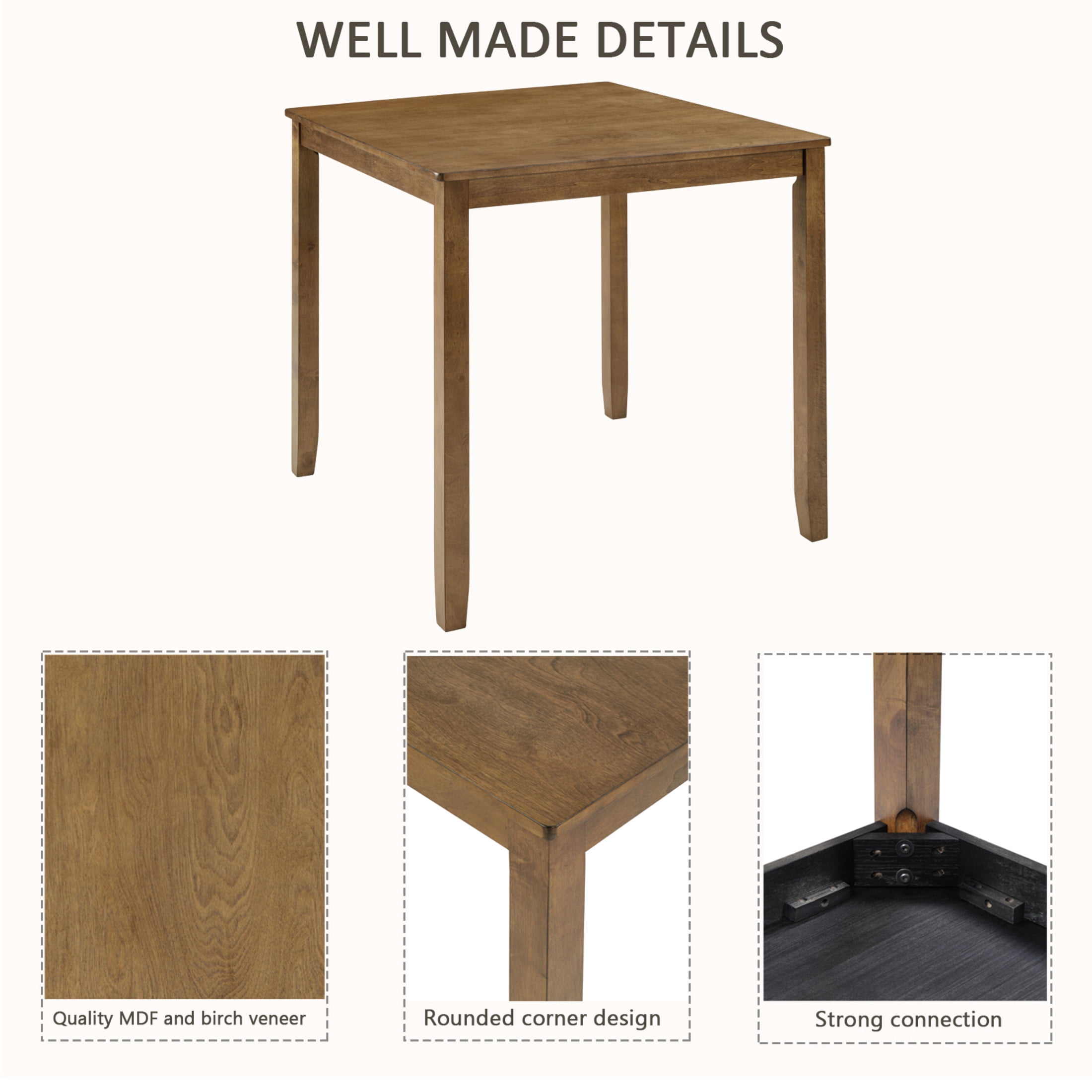 Noble House 5-Piece Counter Height Dining Set, Square Wooden Table with X-Back Chairs for Small Spaces, Natural Oak