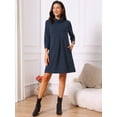 thumbnail image 4 of DARING DIVA Women's Knit Dress Turtleneck Pullover Sweater Mini Dress S Dark Blue, 4 of 8