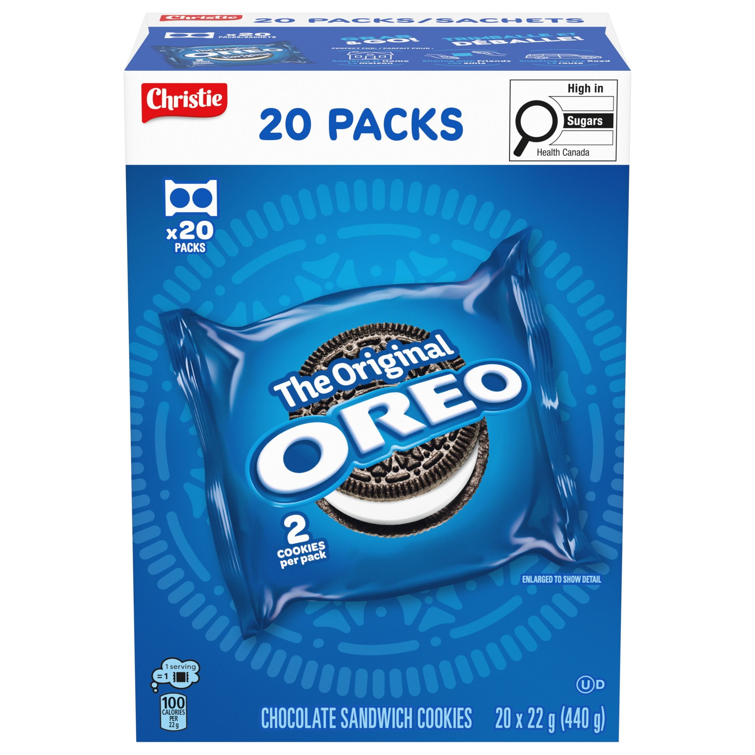 OREO Chocolate Sandwich Cookies, 20 Original Snack Packs (individually wrapped), 40 Cookies, School Snacks, Lunch Snacks, Birthday Party, 440 g