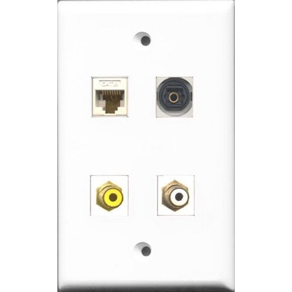 RiteAV 1 Port RCA White and 1 Port RCA Yellow and 1 Port Toslink and 1 Port Cat6 Ethernet White Wall Plate