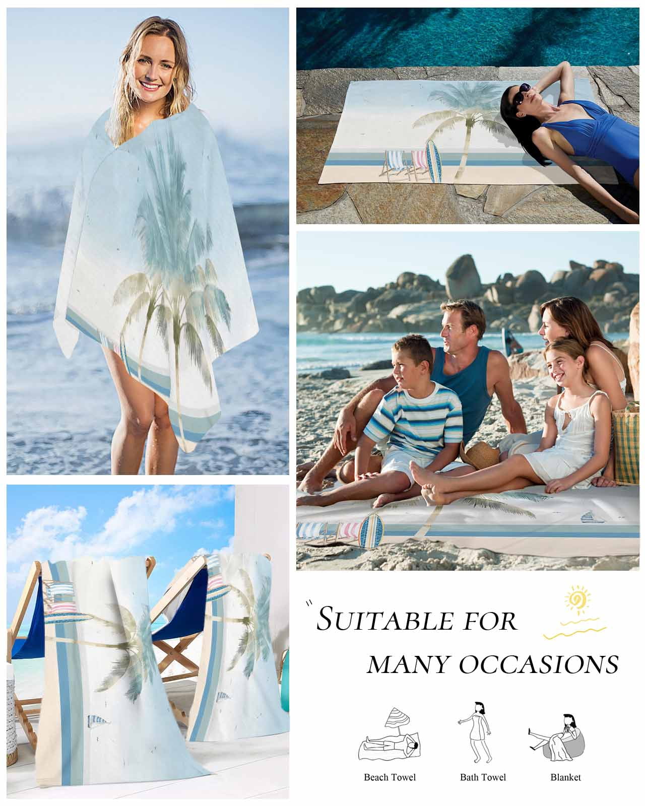 Summer Beach Chair Beach Towels Oversized Super Absorbent, Coastal Palm Trees Canoeing Lightweight Bath Towel Quick Dry Sets For Bathroom/Pool/Rv Camping/Beach Play/Gym Room/Picnic 23"x47"