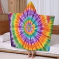 thumbnail image 5 of Colorful Rainbow Tie Dye Spiral Pattern Hooded Bath Towel，60"x35" for Ages 3 To 12 Kids, Quick Dry Lightweight Soft Microfiber Hood Beach Towel Cover Up for Kids, 5 of 7
