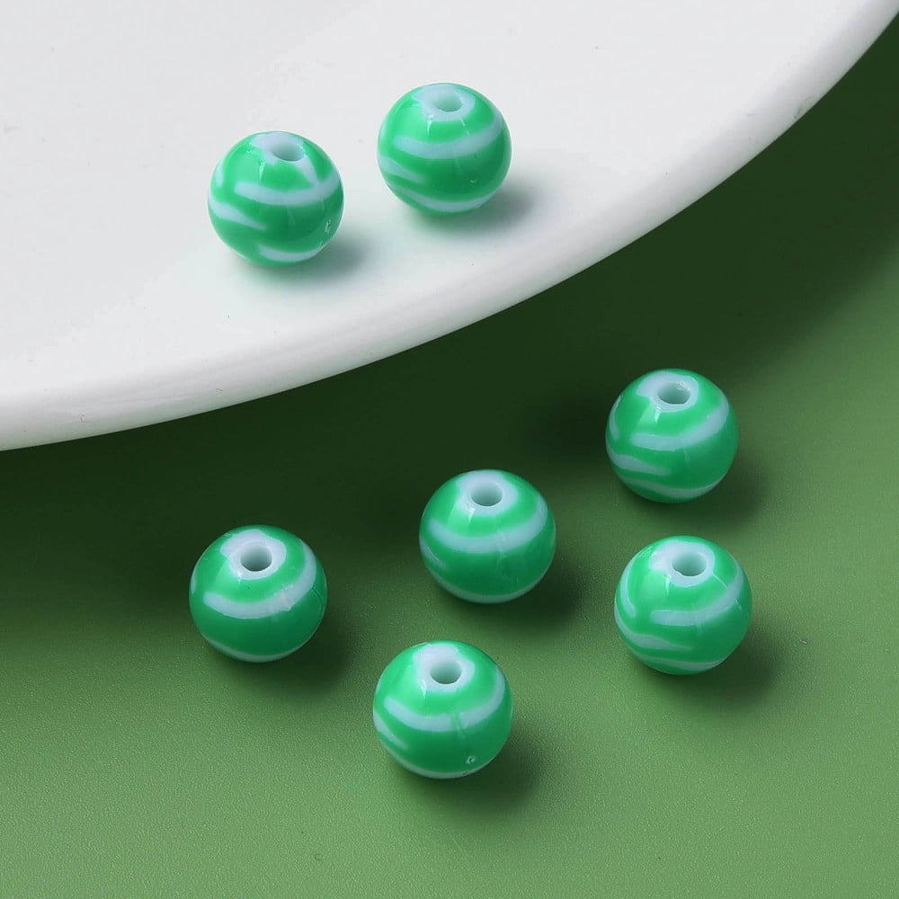 Opaque Striped Acrylic Beads Round Green 10mm Hole: 2mm about 940pcs/500g.