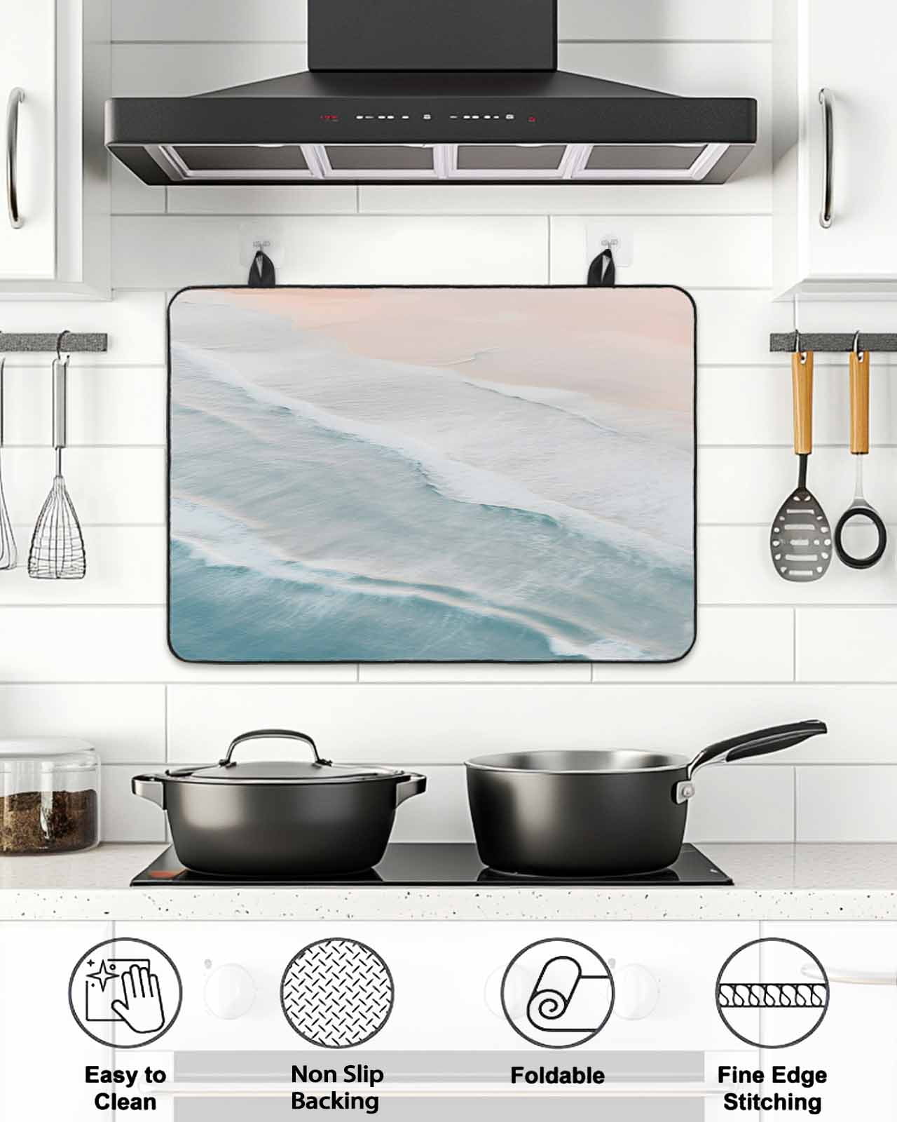 Stove Top Covers for Electric Stove, Beach Coastal Glass Stovetop Cover Protector, Blue Nautical Summer Ocean Seaside Induction Cooktop Protector Oven Mat for Kitchen Countertop 24"x21"