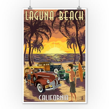 Laguna Beach Home Decor Stores Laguna Beach, California - Woodies & Sunset - Lantern Press Artwork (9x12 Art Print, Wall Decor Travel Poster) ()