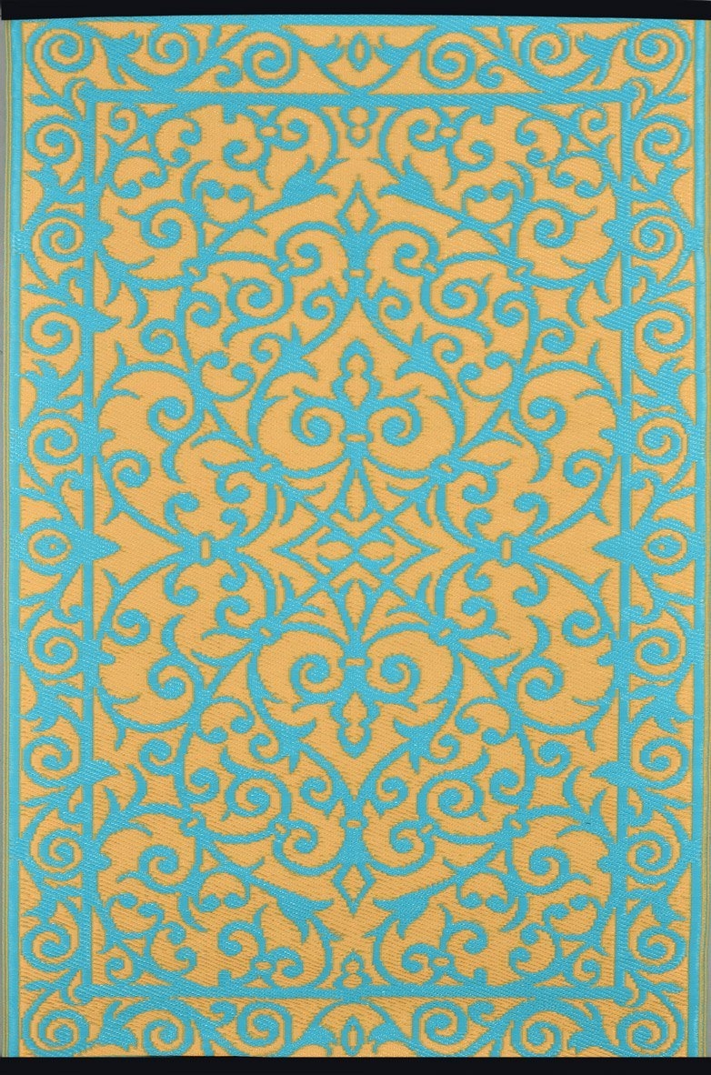 Green Decore "Gala" Outdoor/Reversible Eco Plastic Rug, Saffron/Blue