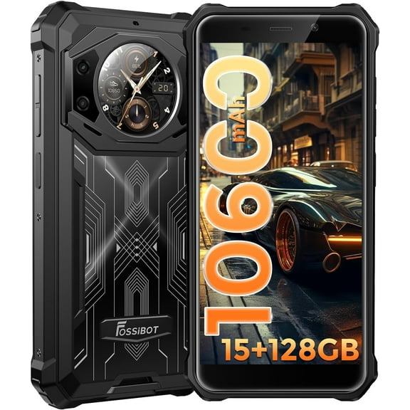 FOSSiBOT F101 Pro Rugged Call Phone Unlocked,Waterproof Smartphone ,15 128GB/1TB Storage,4G Dual SIM OTG Octa-core 18W10600mAh 123dB Loud Volume Phone 5.45" 24MP 8MP Camera,2025 Black