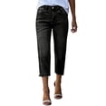 thumbnail image 3 of Women's Cropped Pants, Soft Fabric Slim Fit High Waisted Hem with Pocket, Fashionable Casual Trousers, Lounge Beach Outdoor, Capri Pants for Women | UKHCCC,Black L, 3 of 8