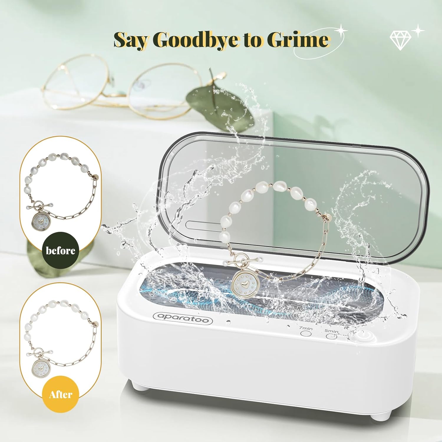 Ultrasonic Jewelry Cleaner, 12oz 48khz Professional Ultrasonic Cleaning Machine for Jewelry Eyeglasses Watches Rings