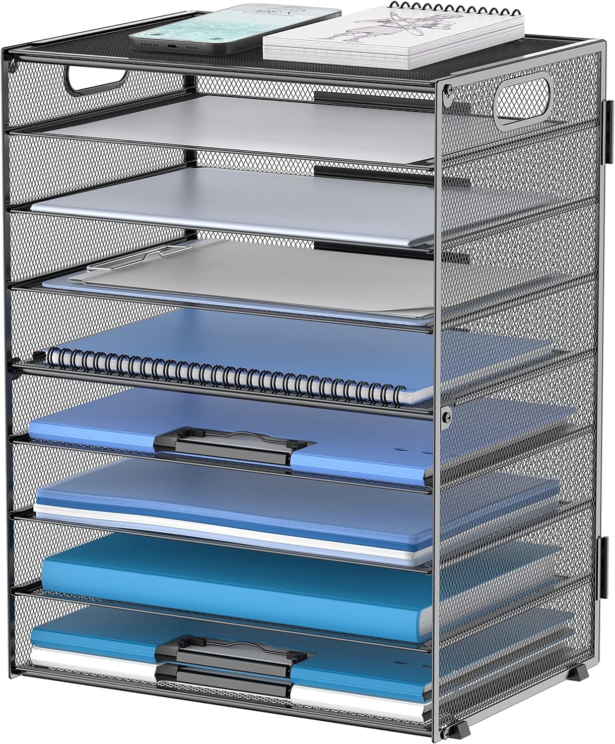 INTIGE 9-Tier Mesh desktop Paper Letter Tray Desk Organizer with Handles for Office ,Black