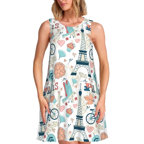Disketp Eiffel Tower para Vestido sin Mangas para Mujeres, Vestidos de Verano para Mujeres, Casual y Holgado para la Playa