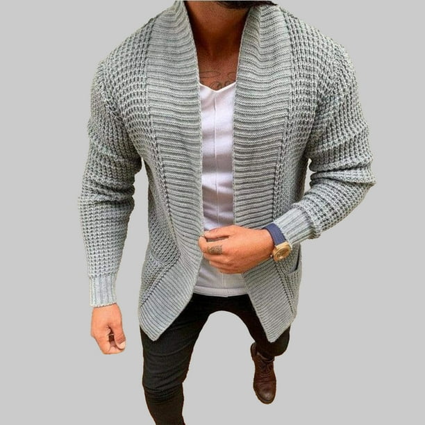 Suéter Cárdigan De Moda, Cárdigan De Punto Con Frente Abierto Para Hombre Con Bolsillo De Color Puro Cómodo De Manga Larga Para Cumpleaños Para El Hogar Para Hombre ANGGREK Otros