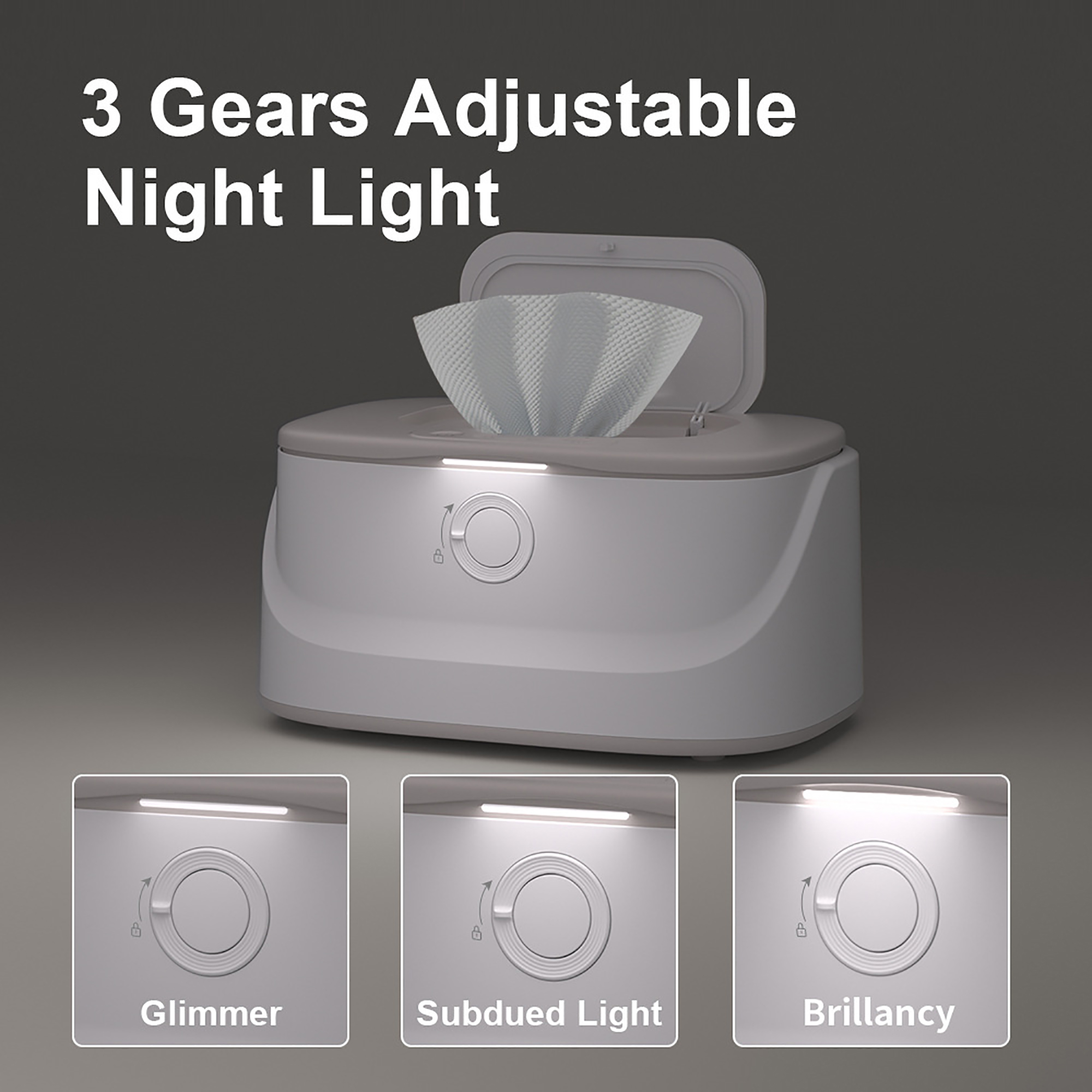 Baby Wipe Warmer with Night Light and 3 Heat Modes, Wipe Warmer and Baby Wet Wipes Dispenser for Large Wipes, Wipes Warmer for Newborn Baby