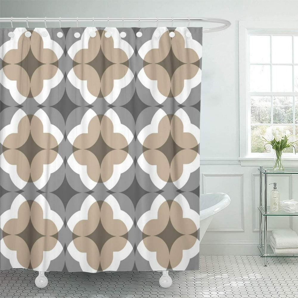 SUTTOM White Abstract Clover Pattern in Tan and Grey Designer Shower