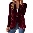 thumbnail image 2 of Velvet Blazers for Women Casual Oversized Open Front Long Sleeve Jackets Work Office Business Suit Blazer 2026 Wine 2XL, 2 of 5