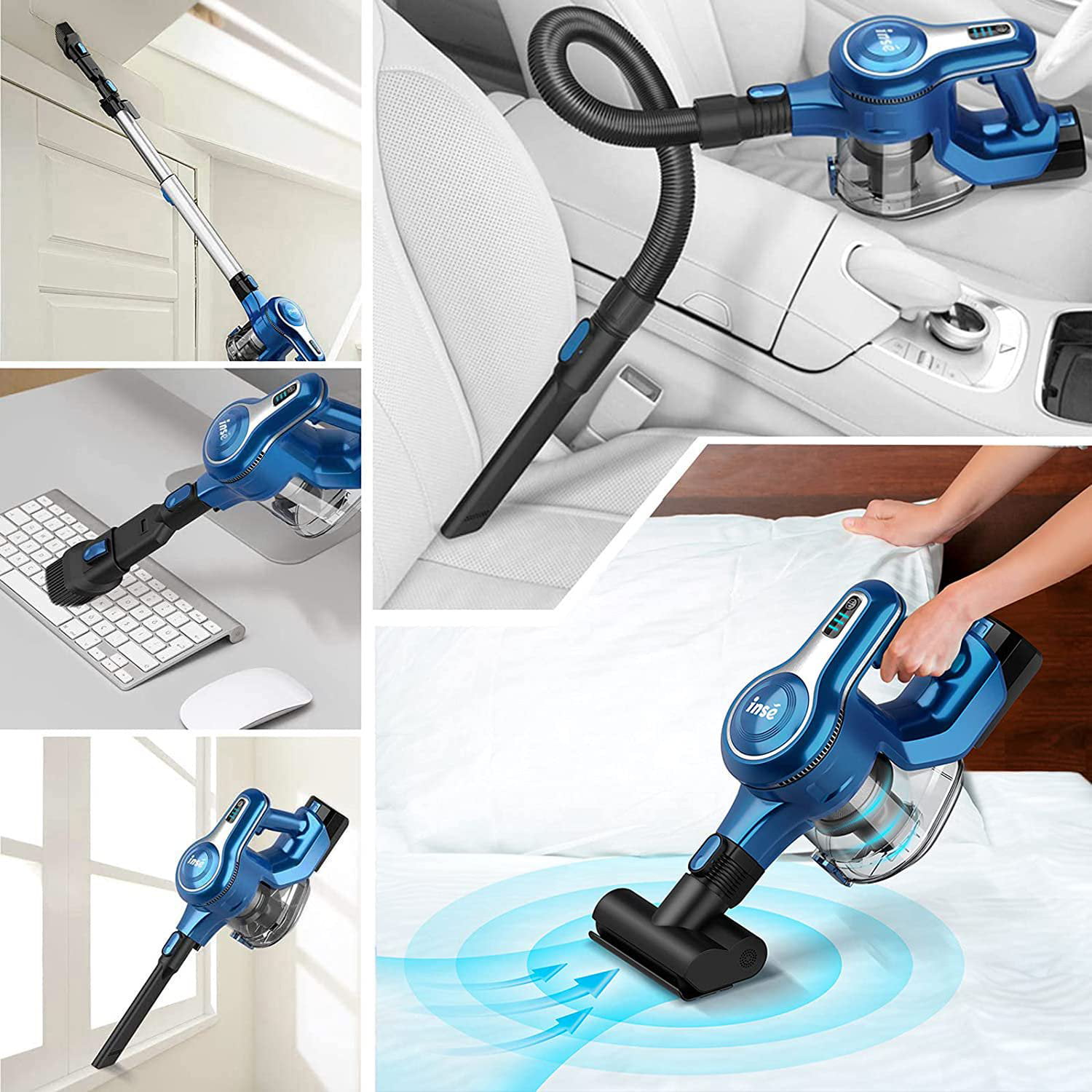 INSE Cordless Vacuum Cleaner, 23Kpa 250W Brushless Motor Stick Vacuum, 10-in-1 Lightweight Handheld for Cleaning - Blue - 2