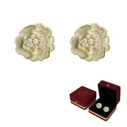 Camellia Flower Fashion Jewelry Chandelier Dangle Drop Stud Celebrity Design Earrings with Imitation Pearls with Jewelry Box