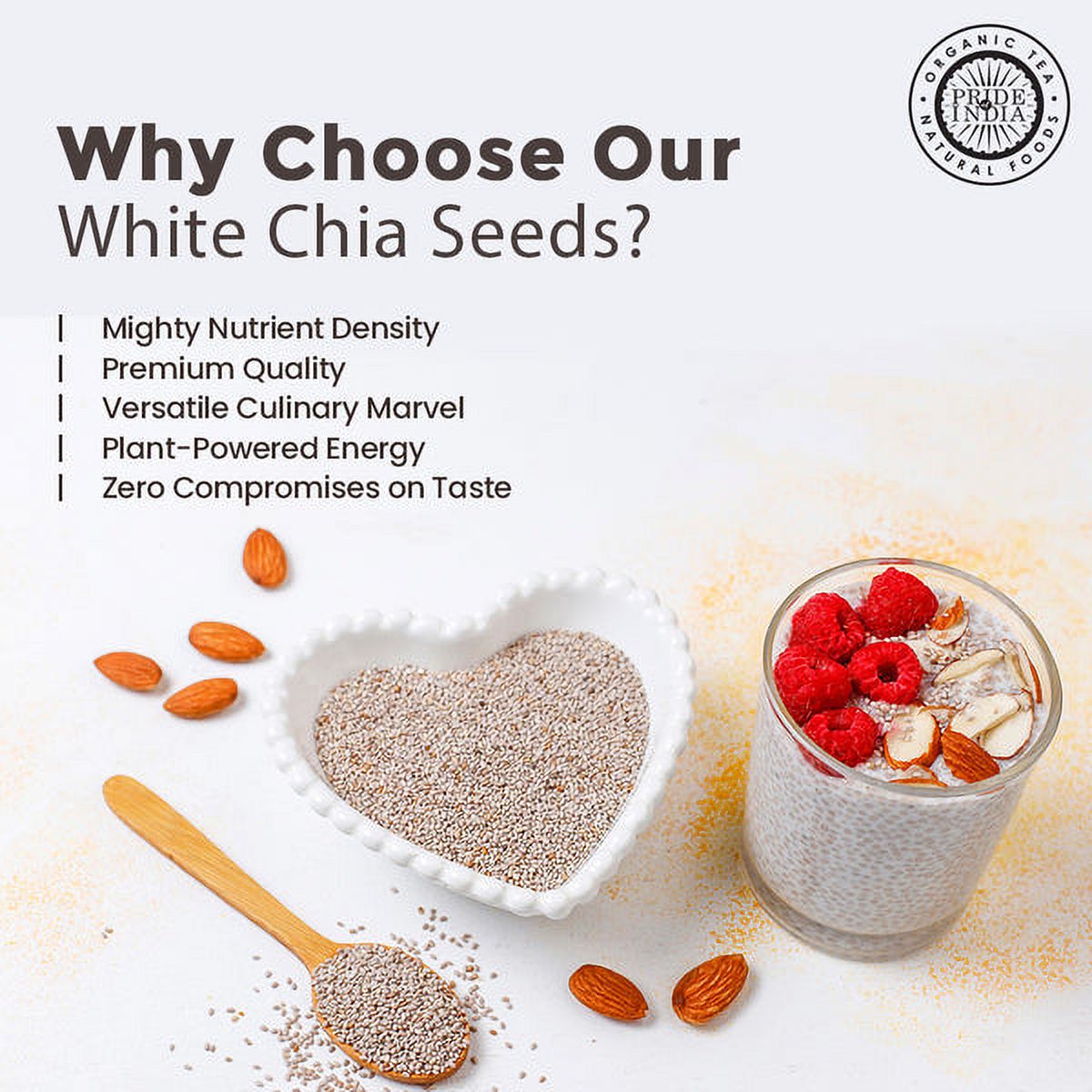 Pride of India Whole White Chia Seeds, 20 oz Jar, Pack of 6