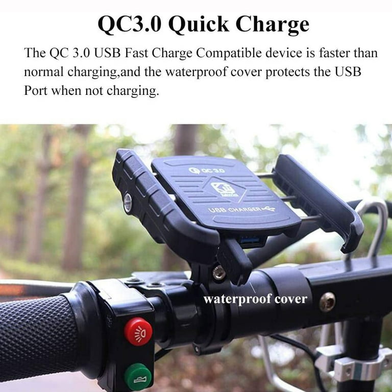 Motorcycle Phone Mount, Quick Charger, Compatible with 4-7