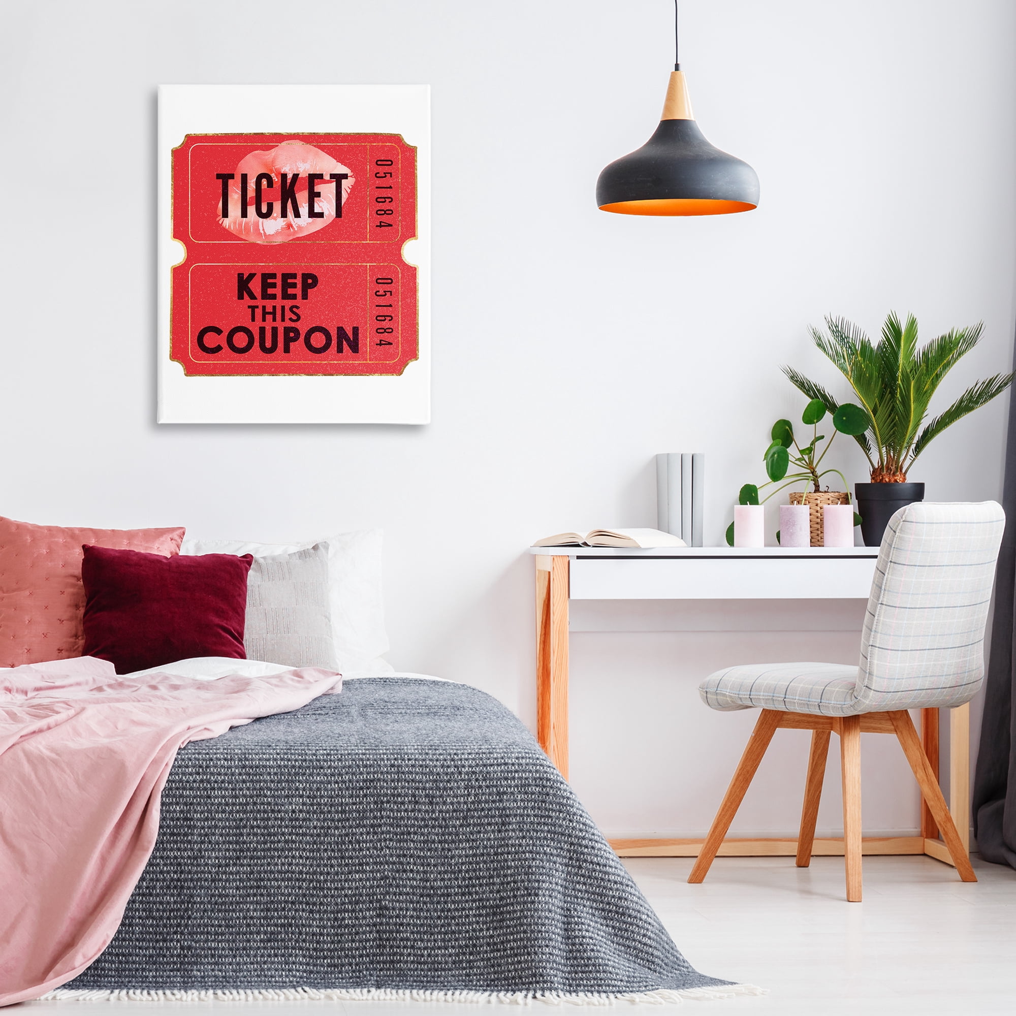 Stupell Industries Glam Kiss Ticket Novelty Painting Gallery Wrapped Canvas Art Print Wall Art, 30 x 40