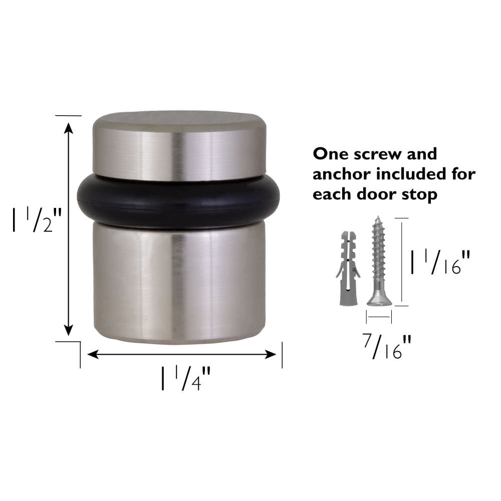 Design House 2-Pack Modern Cylindrical Floor Mounted Door Stops with Rubber Bumper, Satin Nickel