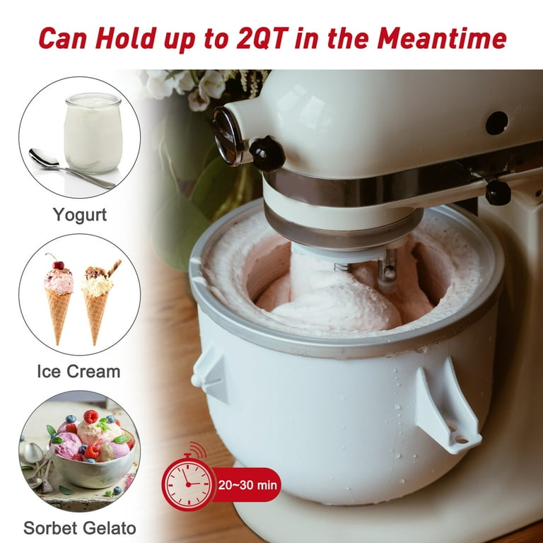 Ice Cream Maker Attachment for KitchenAid Stand Mixer, Compatible with  KitchenAid 4.5 Qt and Larger Stand Mixers, 2-Quart Frozen Yogurt - Ice  Cream 