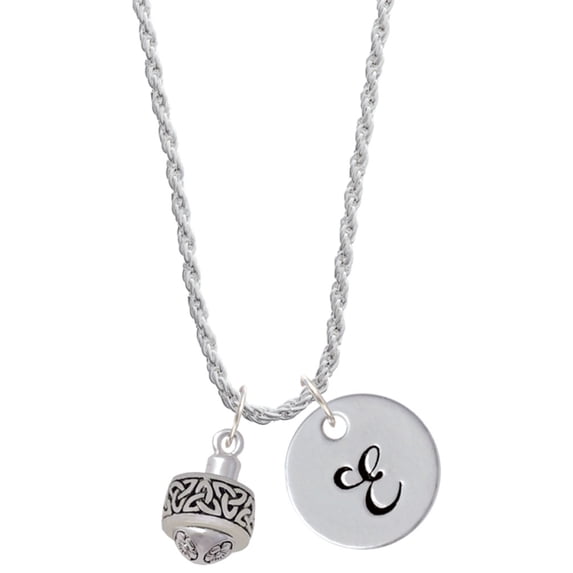 Delight Jewelry Silvertone Celtic Knot Trinity Band Spinner Silvertone Script Initial Disc - E - Charm Necklace, 20"+3"