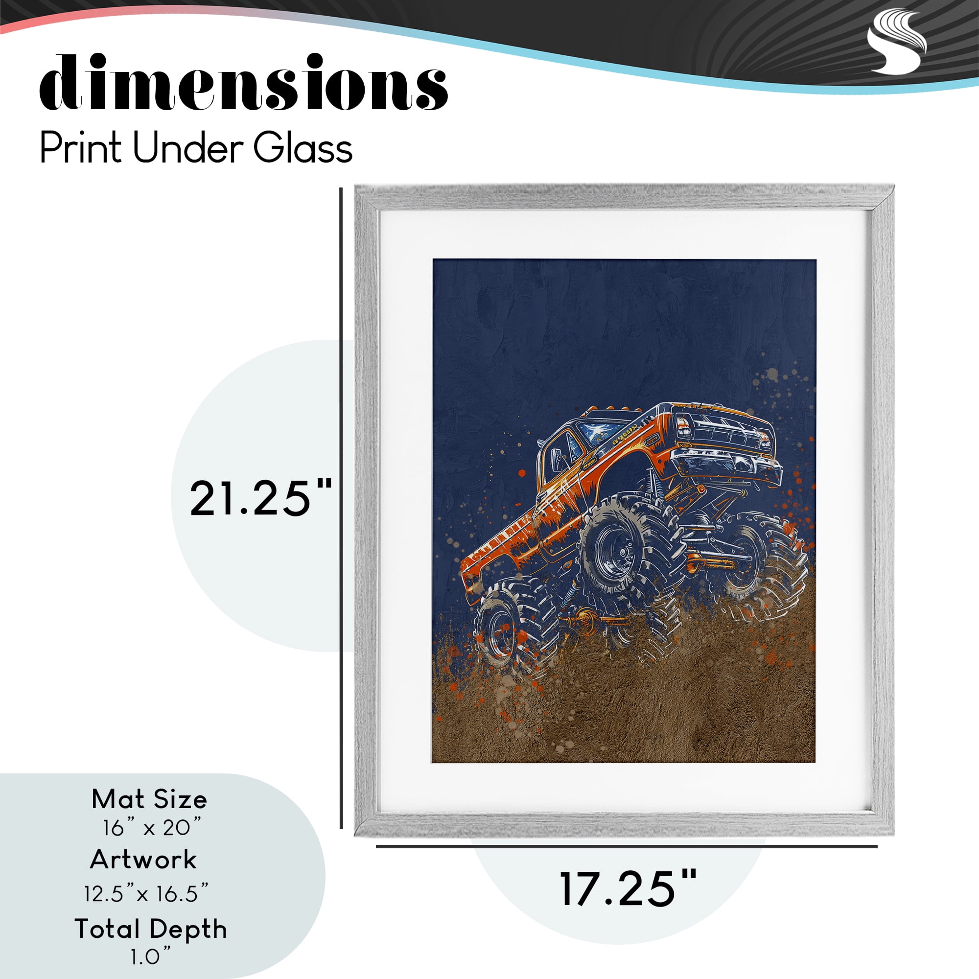 My Jam Monster Truck Gray Framed Print Under Glass, design by Kim Allen